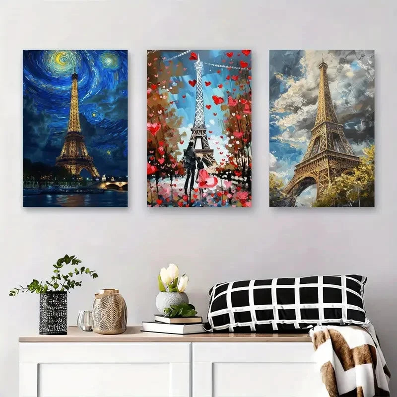 3pcs Eiffel Tower  Romantic Parisian  EP   Wall Art Canvas Framed 40x60cm - High Quality Print 100% Australian Made Wall Canvas Ready to Hang - Bella Home Decor