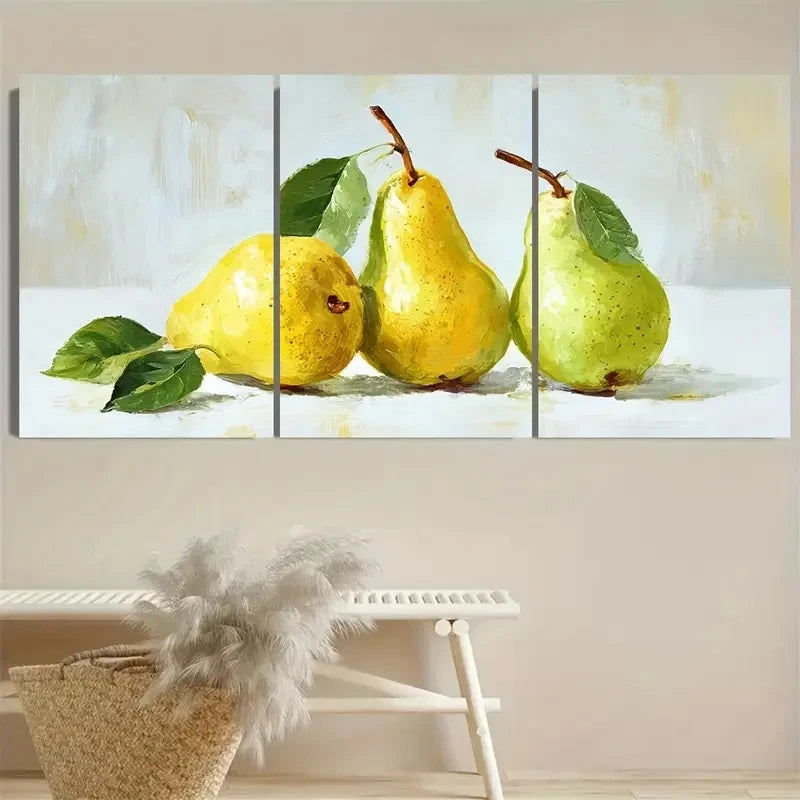 3pcs Pear Fruits Still Life Kitchen Art Wall Art Set Canvas Framed 40x60cm - High Quality Print 100% Australian Made Wall Canvas Ready to Hang
