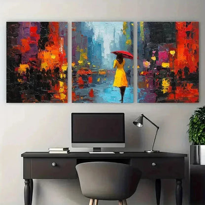 3pcs Street Walk Raining Cityscape Décor Perfect Wall Art Canvas Unframed – High Quality Print 100% Australian Made Wall Canvas