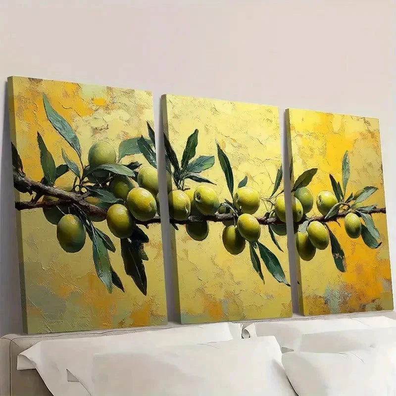 3pcs Vibrant Yellow & Green Olive Tree FY  Wall Art Set Canvas Framed 60x90cm - High Quality Print 100% Australian Made Wall Canvas Ready to Hang
