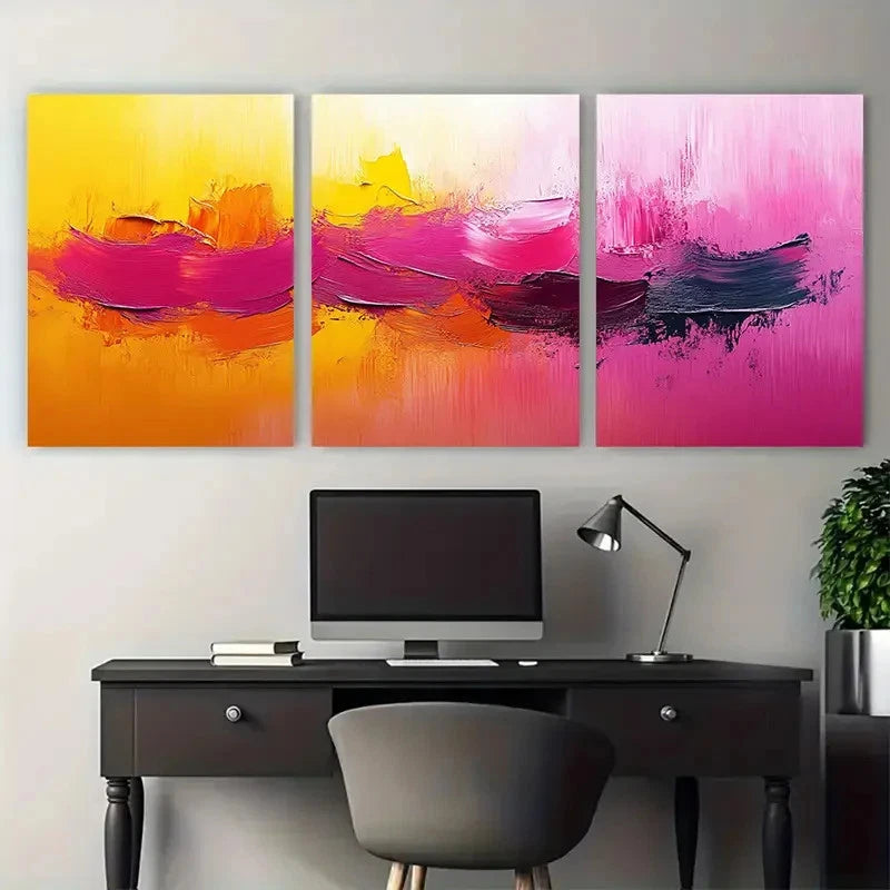3pcs Abstract Brush Stroke Pink Yellow Perfect Wall Art Set Canvas Framed 40x60cm - High Quality Print 100% Australian Made Wall Canvas Ready to Hang - Bella Home Decor