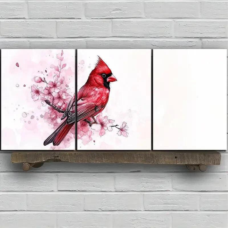 3pcs Pink Birds on Plum Blossom Branches Metal Print Ready to Hang Art - Bella Home Decor