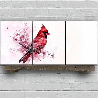 3pcs Pink Birds on Plum Blossom Branches Metal Print Ready to Hang Art - Bella Home Decor