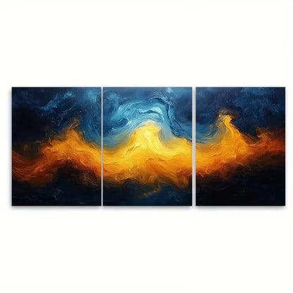 3pcs Vibrant Blue and Yellow Abstract Metal Print Ready to Hang Art - Bella Home Decor