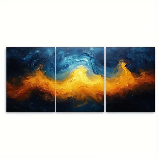 3pcs Vibrant Blue and Yellow Abstract Metal Print Ready to Hang Art