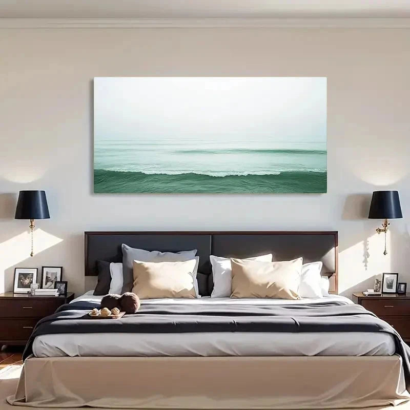Tranquil Foggy Seascape Green Wall Art Canvas Office Home Room Framed 120x60cm - Bella Home Decor