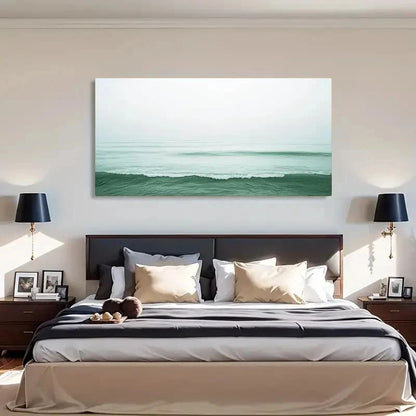 Tranquil Foggy Seascape Green Wall Art Canvas Office Home Room Framed 120x60cm - Bella Home Decor