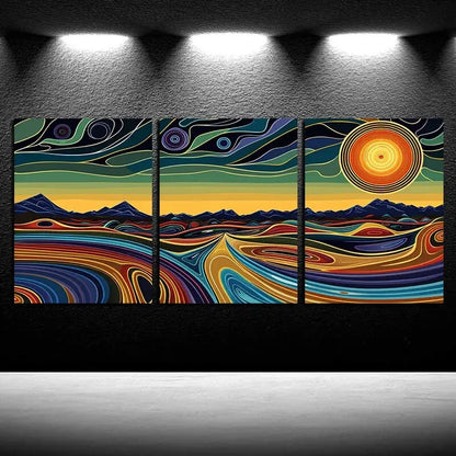 3pcs Vibrant Mountains and Sunset Design Metal Print Ready to Hang Art - Bella Home Decor