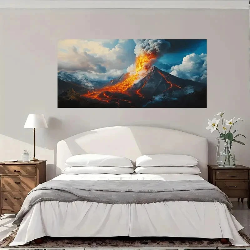 Volcanic Eruption Landscape Wall Art Canvas Office Home Room Framed 120x60cm