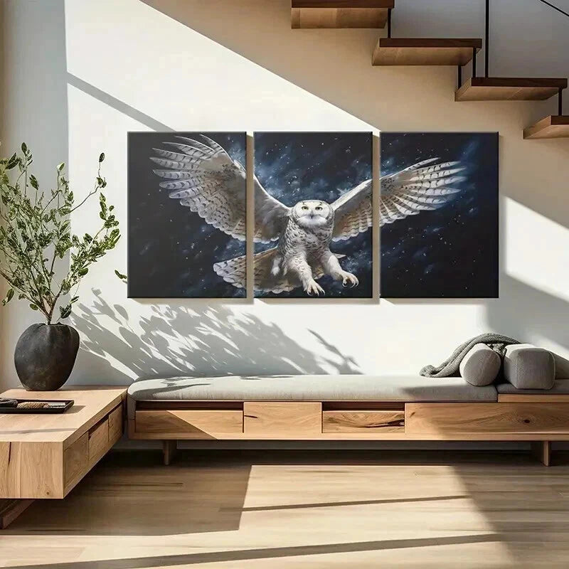 3pcs Owl with Open Wings Decoration Wall Art Set Canvas Framed 50x70cm - High Quality Print 100% Australian Made Wall Canvas Ready to Hang - Bella Home Decor