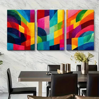 3pcs Vibrant Abstract Geometric Decor Perfect Wall Art Set Canvas Framed 50x70cm - High Quality Print 100% Australian Made Wall Canvas Ready to Hang