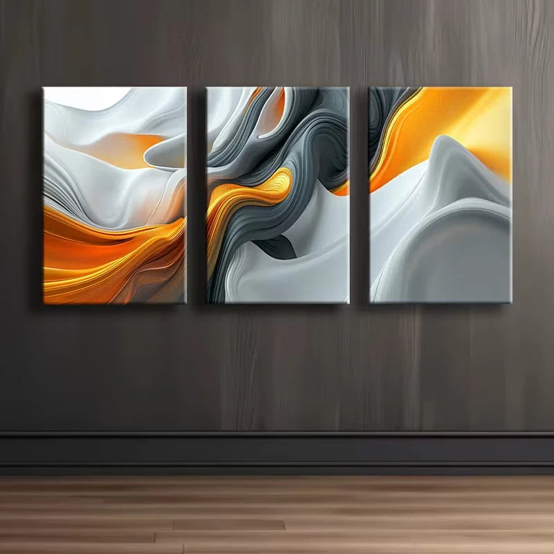 3pcs Modern Luxurious Abstract Swirl Art Wall Art Set Canvas Framed 50x70cm - High Quality Print 100% Australian Made Wall Canvas Ready to Hang