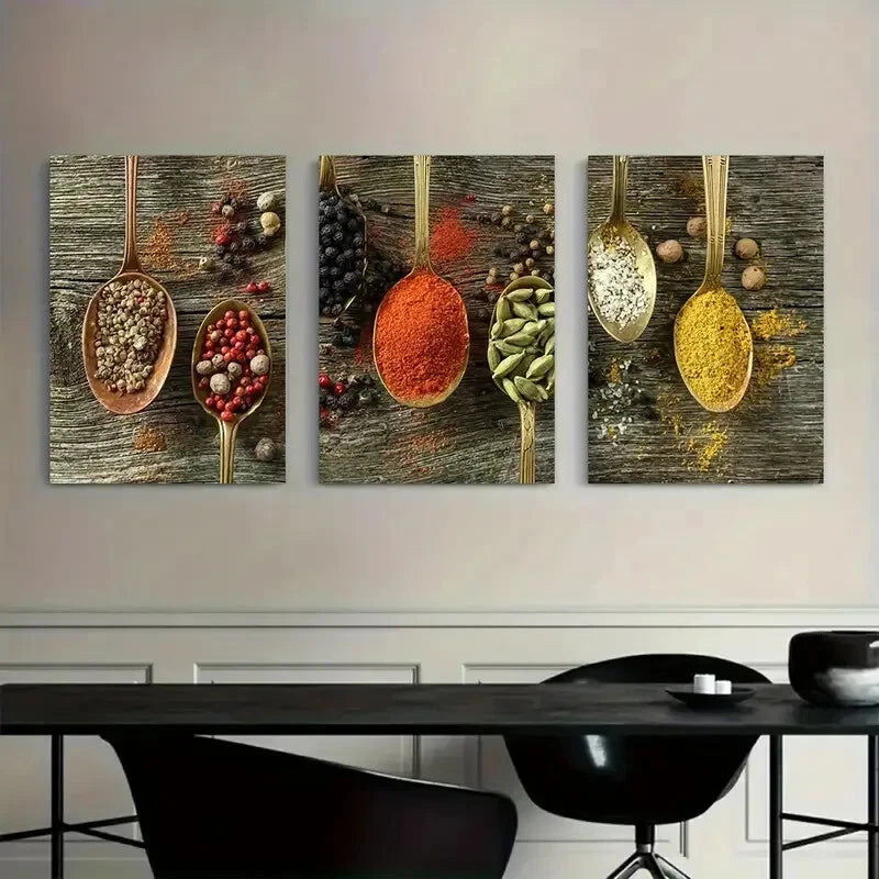 3pcs Golden Inlays Copper Turmeric Cumin Star Metal Print Ready to Hang Art - Bella Home Decor