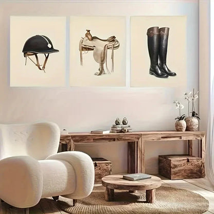 3pcs Vintage Gear Horse   Wall Art Set Canvas Framed 60x90cm - High Quality Print 100% Australian Made Wall Canvas Ready to Hang