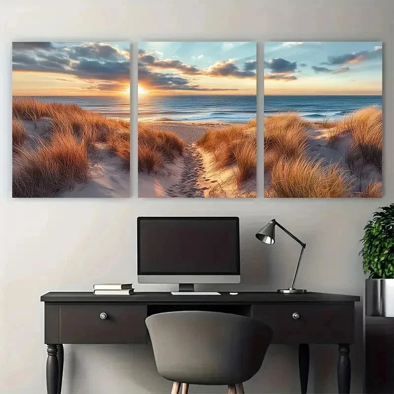 3pcs Ditch Plains Beach Montauk Perfect Wall Art Set Canvas Framed 60x90cm - High Quality Print 100% Australian Made Wall Canvas Ready to Hang - Bella Home Decor