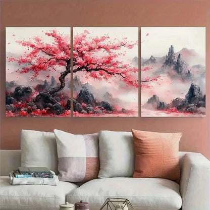 3pcs Elegant Sakura Blossom Watercolor Abstract Metal Print Ready to Hang Art - Bella Home Decor