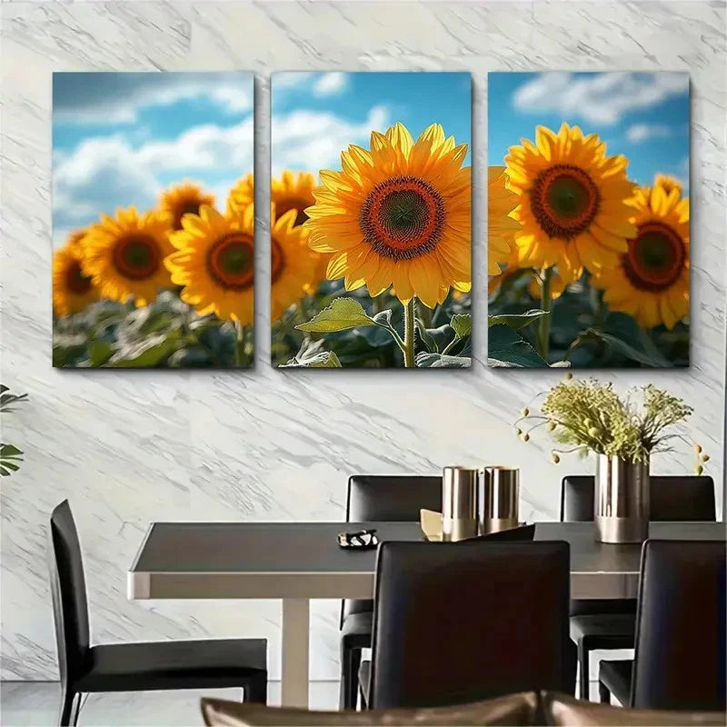 3pcs Sunflowers In The Wind Décor Perfect Wall Art Set Canvas Framed 60x90cm - High Quality Print 100% Australian Made Wall Canvas Ready to Hang