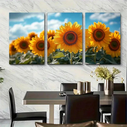 3pcs Sunflowers In The Wind Décor Perfect Wall Art Set Canvas Framed 60x90cm - High Quality Print 100% Australian Made Wall Canvas Ready to Hang