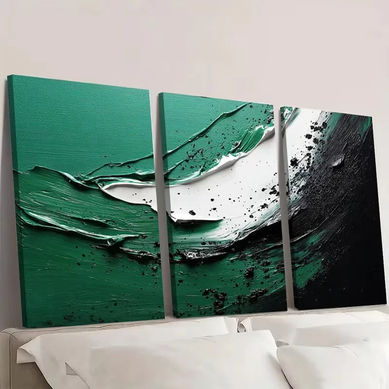 3pcs Green & White Abstract Painting  Wall Art Set Canvas Framed 40x60cm - High Quality Print 100% Australian Made Wall Canvas Ready to Hang