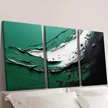 3pcs Green & White Abstract Painting  Wall Art Set Canvas Framed 40x60cm - High Quality Print 100% Australian Made Wall Canvas Ready to Hang