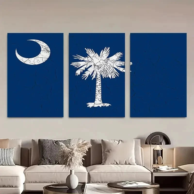 3pcs South State Flag Wall Art Metal Print Ready to Hang Art