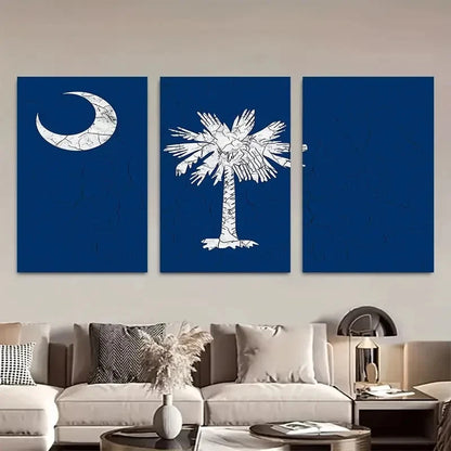 3pcs South State Flag Wall Art Metal Print Ready to Hang Art