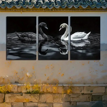 3pcs Black and White Swan Dark Theme Design Metal Print Ready to Hang Art - Bella Home Decor