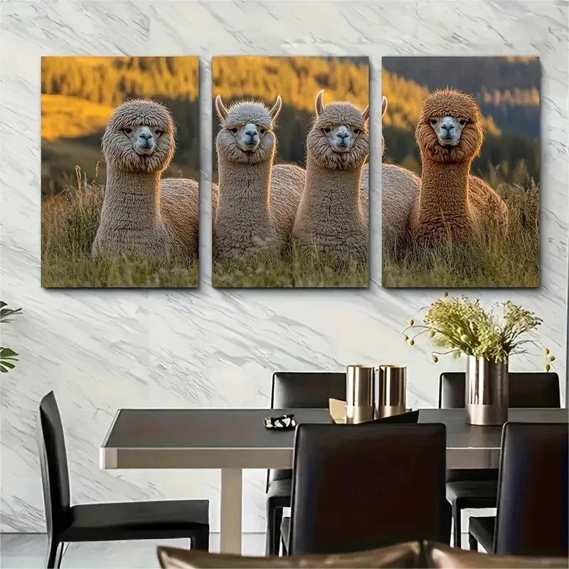 3pcs Huacaya Suri Alpaca Farm Nature Perfect Wall Art Set Canvas Framed 50x70cm - High Quality Print 100% Australian Made Wall Canvas Ready to Hang