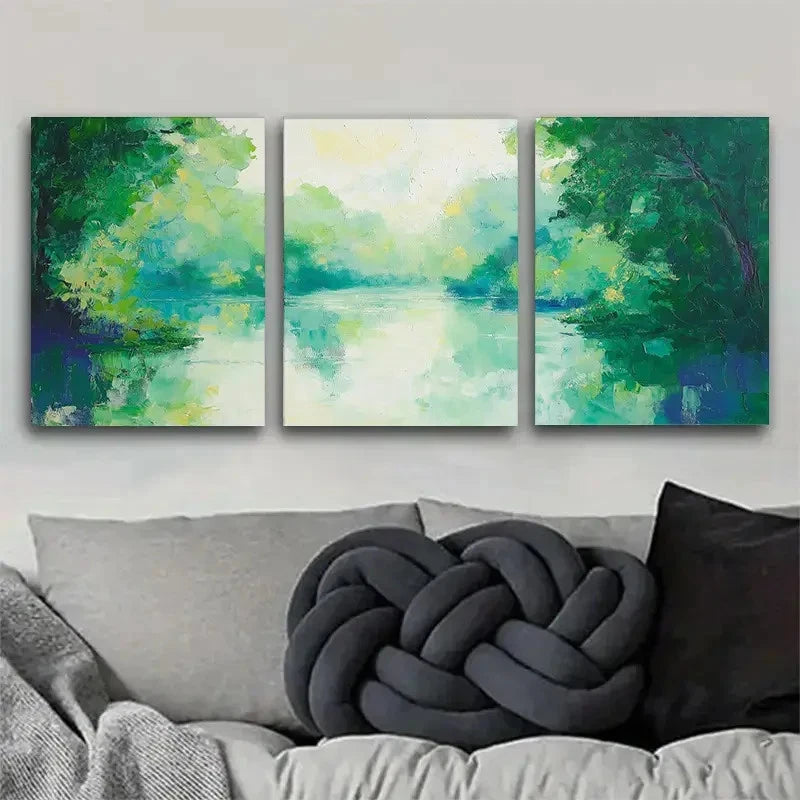 3pcs Fresh Forest Secret - Green Lake Scenery Metal Print Ready to Hang Art - Bella Home Decor