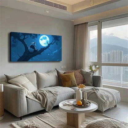 Panda Tree Branch Full Moon Wall Art Canvas Office Home Room Framed 120x60cm - Bella Home Decor
