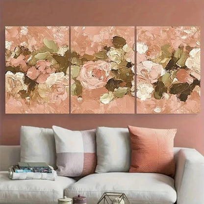 3pcs Vintage Rose Floral Blush Pink Flower Cottage Metal Print Ready to Hang Art - Bella Home Decor