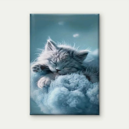 Sleeping Kitten in Fluff, Oil Painting Metal Print Ready to Hang