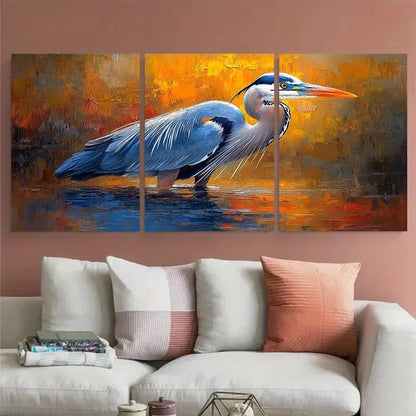 3pcs Great Blue Heron Birds Illustration in Water Metal Print Ready to Hang Art - Bella Home Decor