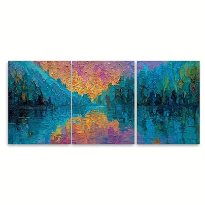 3pcs Impressionist River Reflection Wall Art Set Canvas Framed 50x70cm - High Quality Print 100% Australian Made Wall Canvas Ready to Hang
