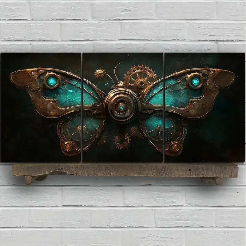 3pcs Mechanical Butterfly Blue Metal Print Ready to Hang Art - Bella Home Decor