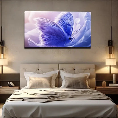 Delicate Blue Butterfly Pink Wall Art Canvas Office Home Room Framed 120x60cm