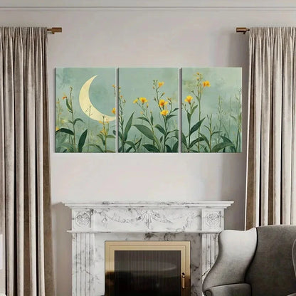 3pcs Moonlit Floral Garden Yellow Flowers Metal Print Ready to Hang Art - Bella Home Decor