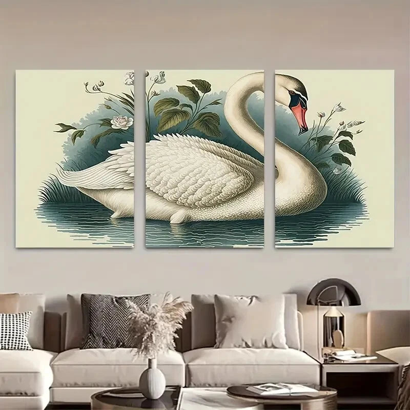 3pcs Elegant Swans in Floral and Water Metal Print Ready to Hang Art - Bella Home Decor