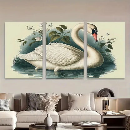 3pcs Elegant Swans in Floral and Water Metal Print Ready to Hang Art - Bella Home Decor