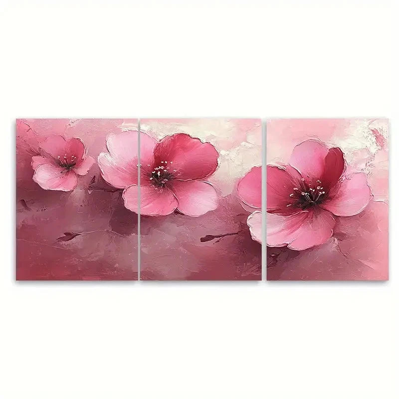 3pcs Elegant Pink Floral Abstract Design Wall Art Set Canvas Framed 50x70cm - High Quality Print 100% Australian Made Wall Canvas Ready to Hang