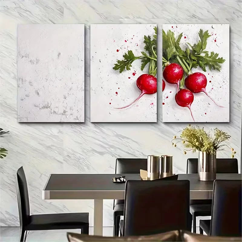 3pcs Radish Painting Metal Print Ready to Hang Art