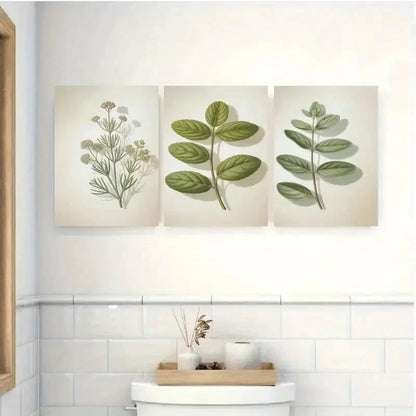 3pcs Thyme Basil Oregano Botanical Illustration Metal Print Ready to Hang Art