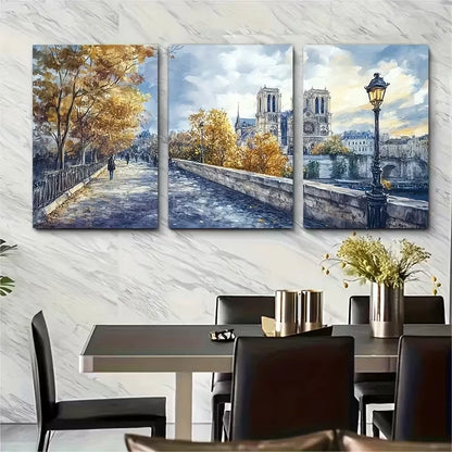 3pcs Autumn Leaves and Stone Bridge Metal Print Ready to Hang Art - Bella Home Decor