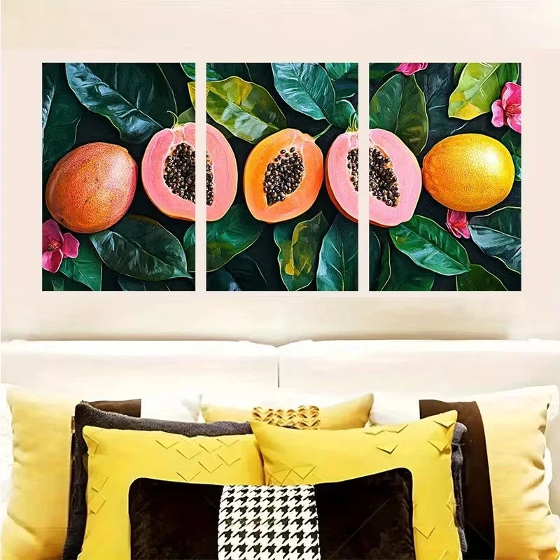 3pcs Maximalist Art, Papaya Wall Art Set Canvas Framed 40x60cm - High Quality Print 100% Australian Made Wall Canvas Ready to Hang