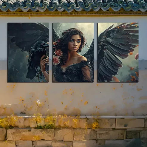 3pcs Crow On An Angles' Shoulder Art Canvas Unframed - High Quality Print 100% Australian Made Wall Canvas - Bella Home Decor