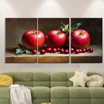 3pcs Still Life Red Apple and Cranberries Metal Print Ready to Hang Art