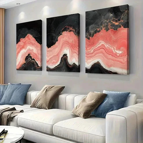 3pcs Abstract Coral Black & Pink Marble Texture Wall Art Canvas Unframed - High Quality Print 100% Australian Made Wall Canvas - Bella Home Decor