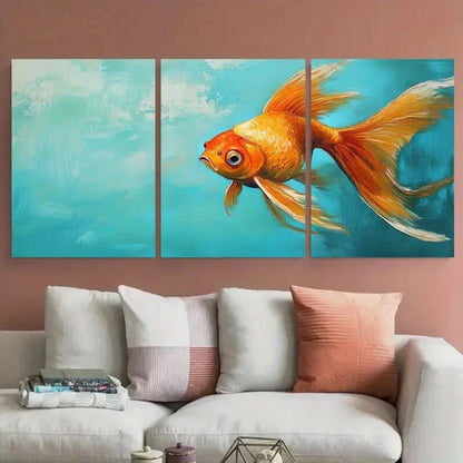 3pcs Goldfish with Blue Background Design Metal Print Ready to Hang Art - Bella Home Decor
