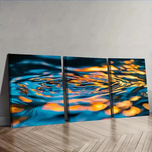 3pcs Blue & Orange Water Reflections Wall Art Set Wall Art Canvas Unframed – High Quality Print 100% Australian Made Wall Canvas - Bella Home Decor