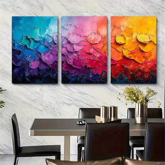 3pcs Abstract Vibrant Colors And Textures Metal Print Ready to Hang Art